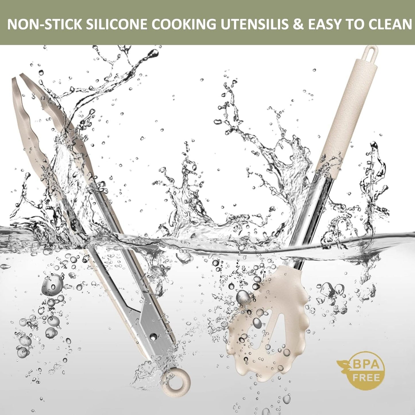 Umite Chef - 15 Pcs Kitchen Utensils Set Heat Resistant Non-Stick Silicone BPA Free Stainless Steel Handle Spatula Spoon Whisk