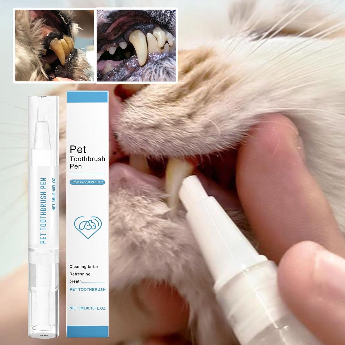 Pet Toothbrush Pen, Gentle Oral Care Tool, Ergonomic Dog & Cat Toothbrush, Soft Bristles on Sensitive Teeth, Compact Design, Ideal for Home or Travel, Perfect for Dogs, Puppies, and Cats