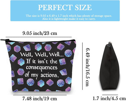 DND Gift Role Playing Games Gift D20 Dice Pouch D&D Accessory Pouch Bag DM Games Makeup Bag for RPG Gamer (My Actions Bag CA)