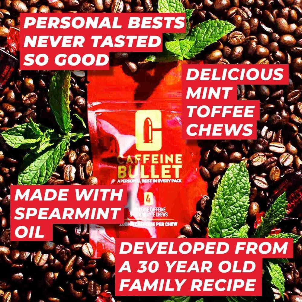 Caffeine Bullet Mint Energy Chews *40 – Faster Boost Than Gels, Tablets and Gum. 100mg Per Serving - Sport Science for Running, Cycling, Gaming & Pre Workout Endurance Kick.