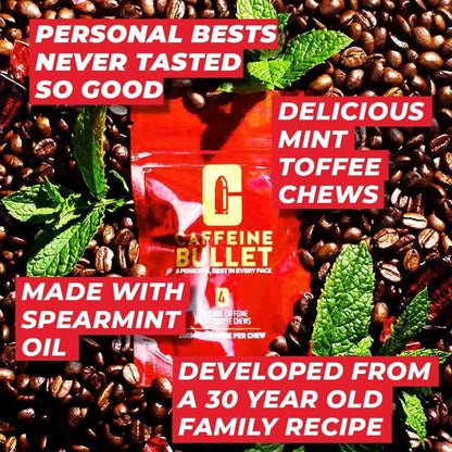 Caffeine Bullet Mint Energy Chews *40 – Faster Boost Than Gels, Tablets and Gum. 100mg Per Serving - Sport Science for Running, Cycling, Gaming & Pre Workout Endurance Kick.