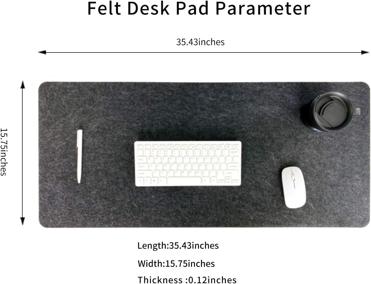 DawnTrees Felt Desk Mat (35.5" x15.8"), Desk Pad Protection, Keyboard Mat, Extra Large Mouse Pad, Suitable for PC,Computers, Laptops, Office and Home (Dark Gray)