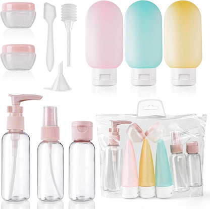 11 x Travel Liquid Containers, 30/50/60/80 ml Travel Liquid Kit, Silicone Travel Kit, for Filling Toiletries, Shampoo, Transparent Spray Bottles, Small Cream Jars