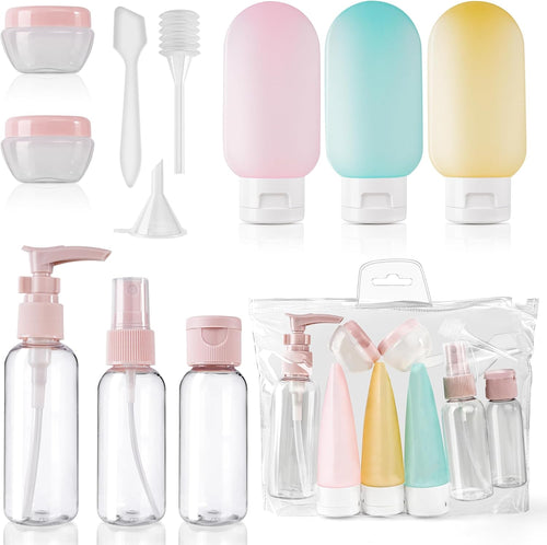 11 x Travel Liquid Containers, 30/50/60/80 ml Travel Liquid Kit, Silicone Travel Kit, for Filling Toiletries, Shampoo, Transparent Spray Bottles, Small Cream Jars