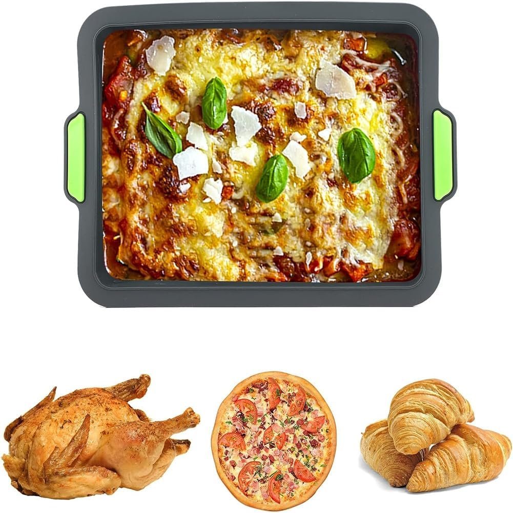 Baking Trays for Oven,Non Stick Baking Tray,Silicone Oven Tray,Baking Sheets with Silicone Handle Grips,Rectangle Cookware for Cake Focaccia Lasagne Muffins Brownie,Easy Clean Bakeware,34x23.8x3 cm