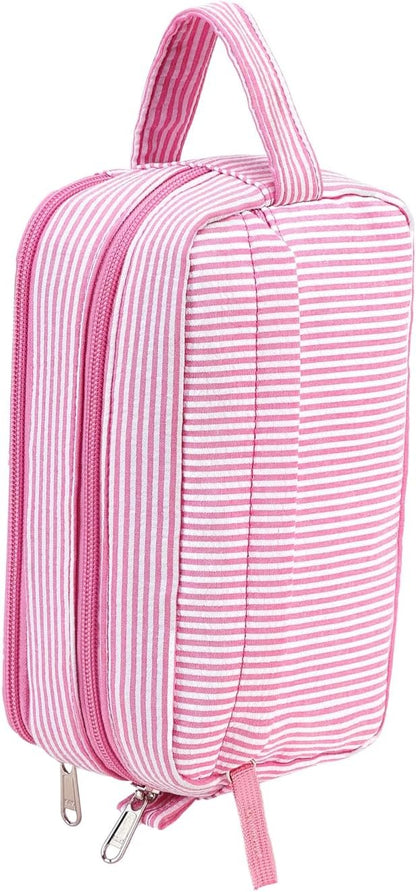 CAMTOP Travel Toiletry Bag for Kids Cute Toiletry Bags for Boys Girls Waterproof for Toiletries Accessories Bathroom Stuff, Strip Pink, Toiletry Bag