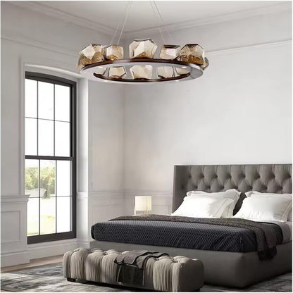 Modern Round Chandeliers for Living Room Restaurant Bedroom Pendant Lamps Creative Rock Glass Hanging Light Decoration Indoor Lighting Hanging Light Fixtures
