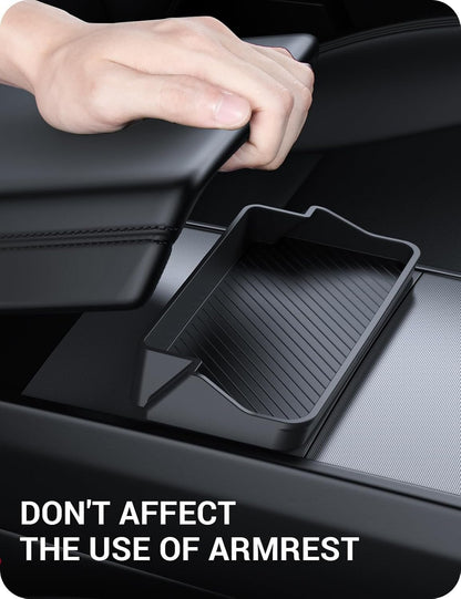 BASENOR Center Console Sunglasses Holder for 2024 2025 Tesla Model 3 Highland Model Y 2025 Refresh (Juniper), Armrest Key Card Phone Holder Storage Box Key Interior Accessories