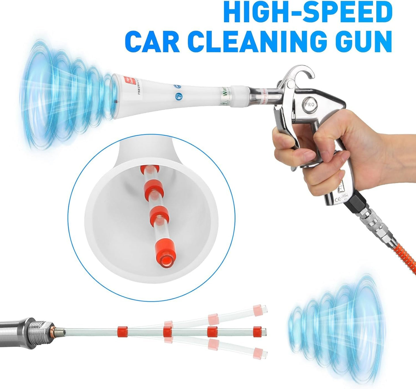 MYPIN Aluminium Car Cleaning Gun with Tapered Nozzle, 6-9.2Bar with 2 Set Nozzle, Pressure Air Blower Blow Gun Producing Powerful Blast of Air for Cleaning Cars, Velvet, Furniture and Carpets