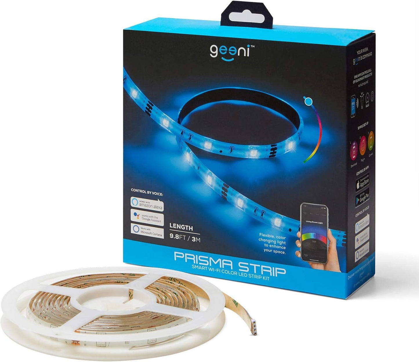 Geeni Prisma Strip Lighting Smart Wi-Fi Color Changing LED Light Strip Kit, Voice Control, Weatherproof, 9.8 ft