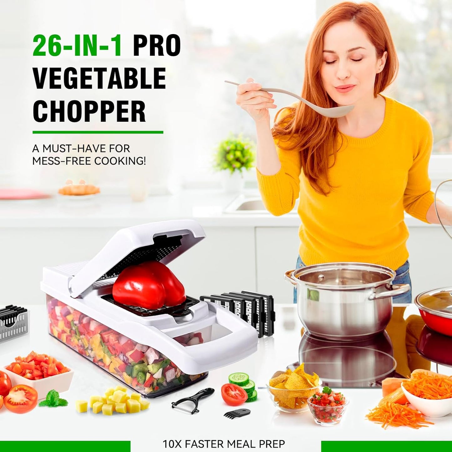 Billord Vegetable Chopper - 18in1 Professional Onion Chopper & Spiraizer with Container, Food Cutter Fruit Slicer, Kitchen Gadgets & Accessories or Salad Potato Carrot Garlic, Vegetable Cutter Tools