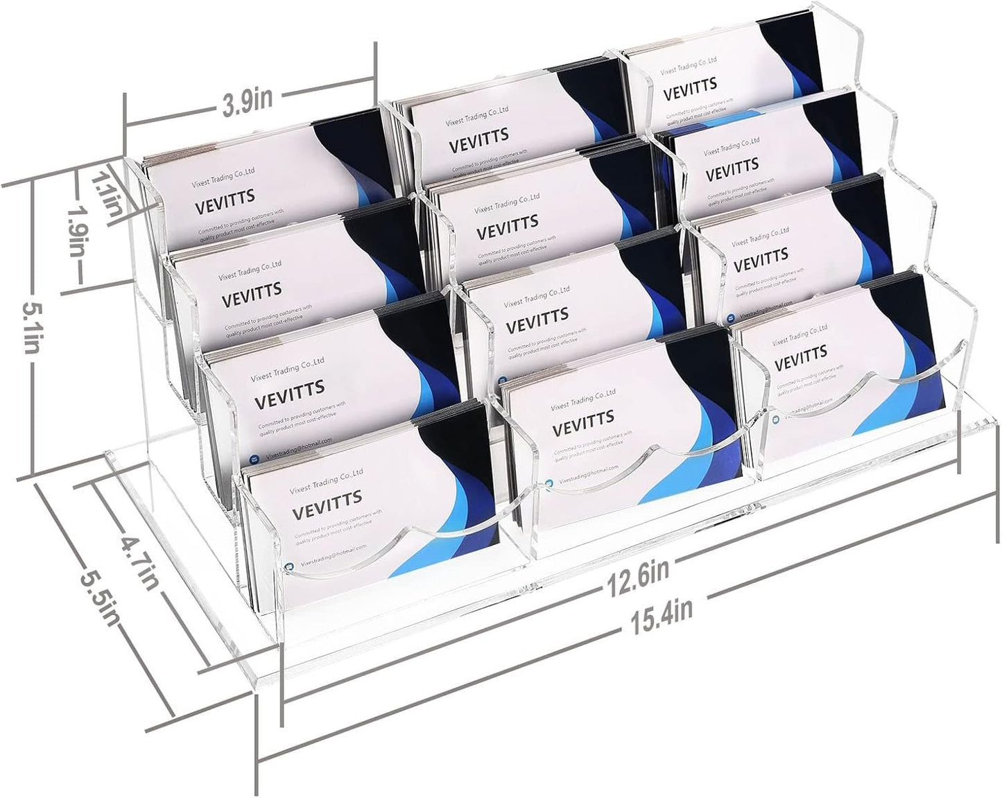 Vevitts Acrylic Business Card Holder, Clear Desktop Card Stand, 4 Tiers 12 Slots