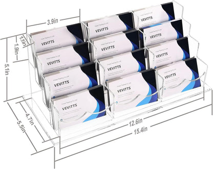 Vevitts Acrylic Business Card Holder, Clear Desktop Card Stand, 4 Tiers 12 Slots