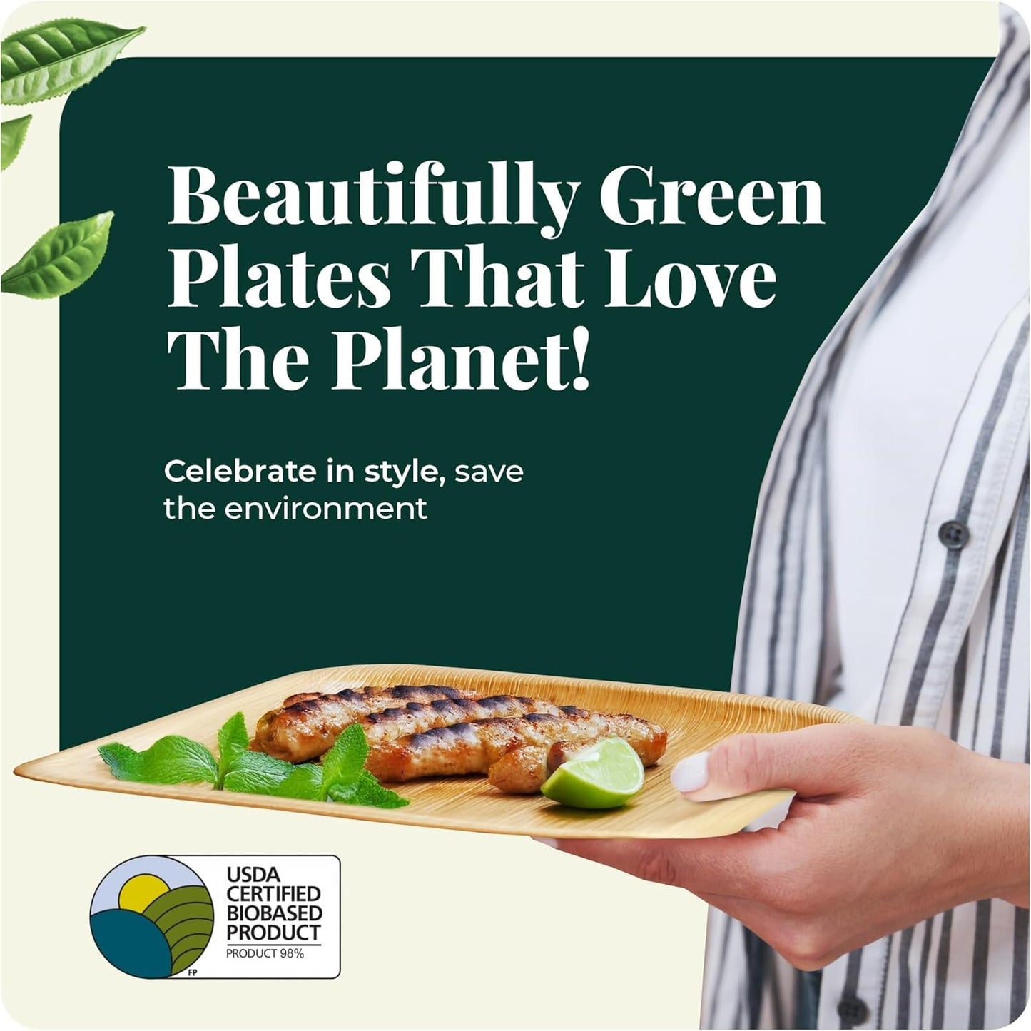Palm Leaf Plates Bamboo Paper Plates Disposable 10 Inch & 7 Inch Bulk Party Pack Eco Compostable Biodegradable Wooden Plates Best Alternative To Plastic Paper Plates (50 pc)