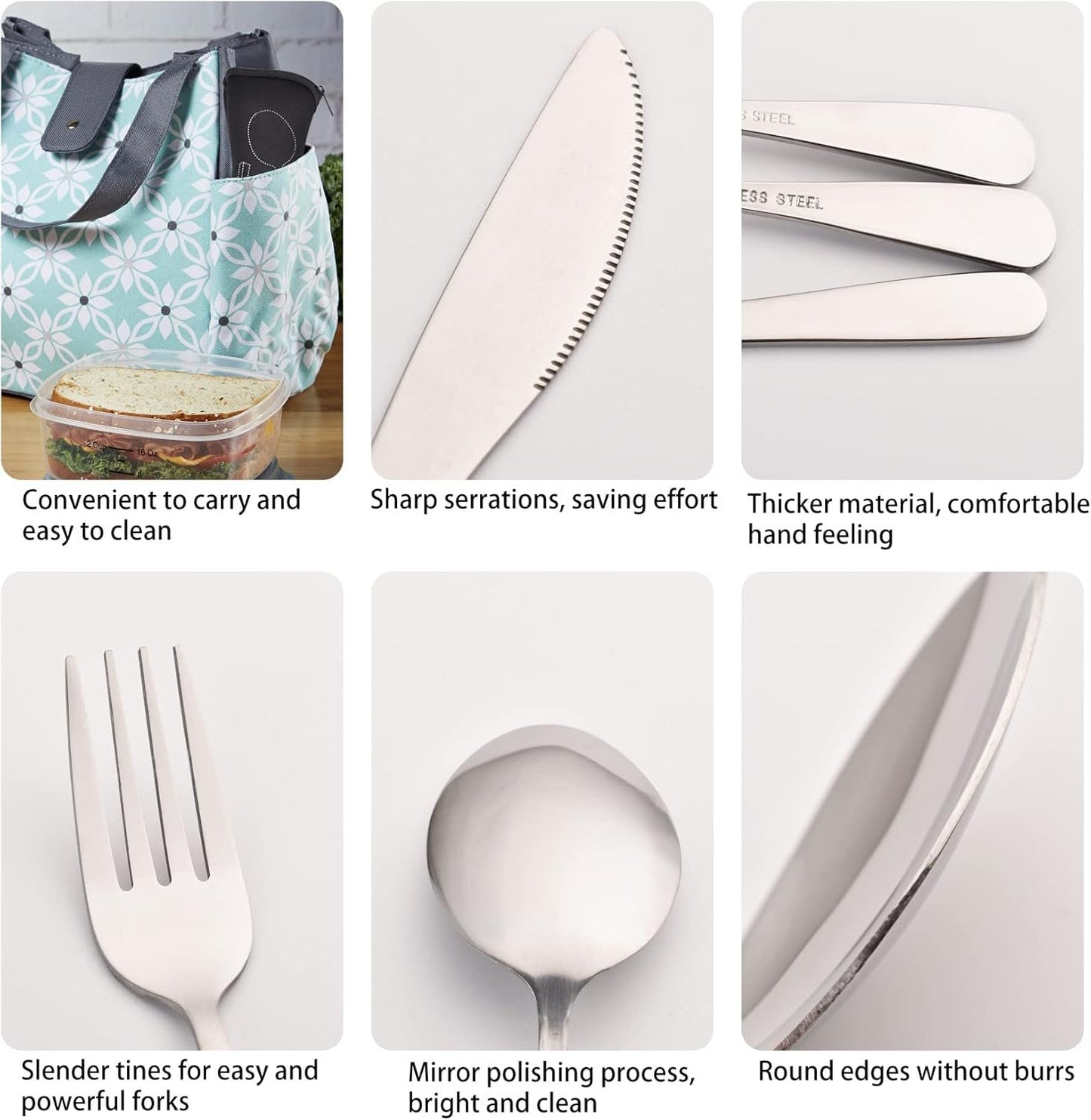 Travel Cutlery Set with Case, Camping Utensil Set Stainless Steel Travel Utensils Set with Case, Silverware Portable Utensil Set for Lunch Box School Picnic or Daily Use (Black)