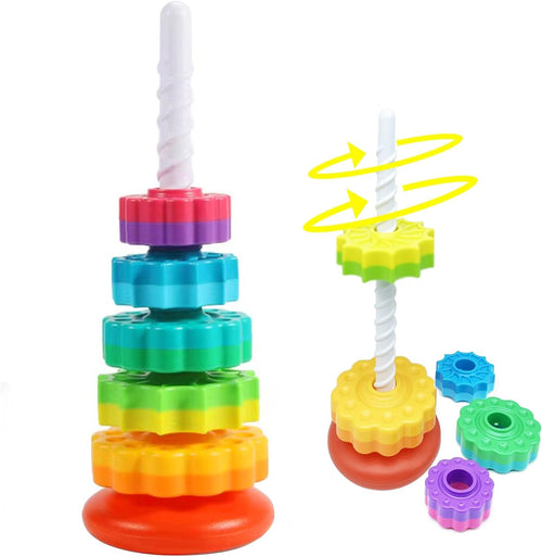 FineSource Baby Spinning Stacking Toy – Stacking Toy for Babies Autism Toys Spiral Stacker Toy Rainbow Spinning Wheel Toy for Focus, Dexterity, Brain Development,Interactive Learning Birthday Gift