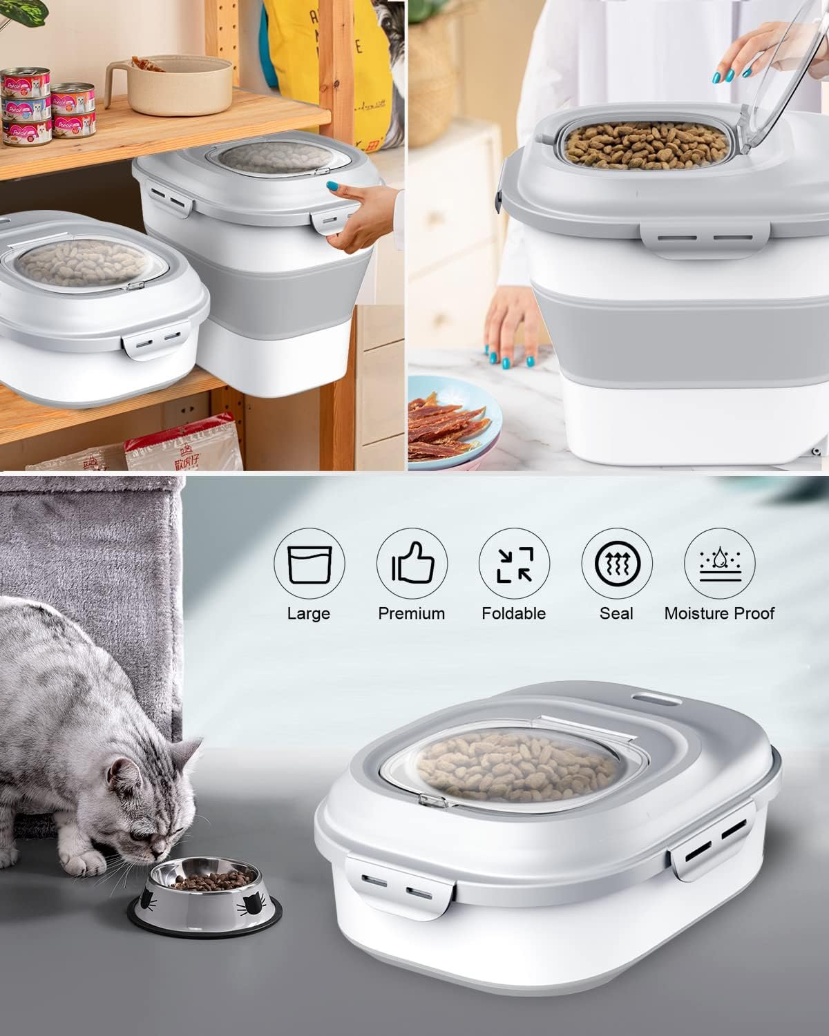 Somkaco 30-35 Lbs Dog Food Storage Container Collapsible Dog Food Container with Airtight Lids, Wheels, Scoop, Large Pet food storage for Dog, Cat and Other Pet