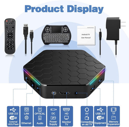 2025 Android TV Box 12.0 4GB RAM 64GB ROM, 6K TV Box Android 4K Wi-Fi 6, T95Z Plus Android TV Box H618 Chip Support Dual-WiFi 2.4G/5G 3D HDR10+ Bluetooth5.0 USB Android Box with Mini Wireless Keyboard