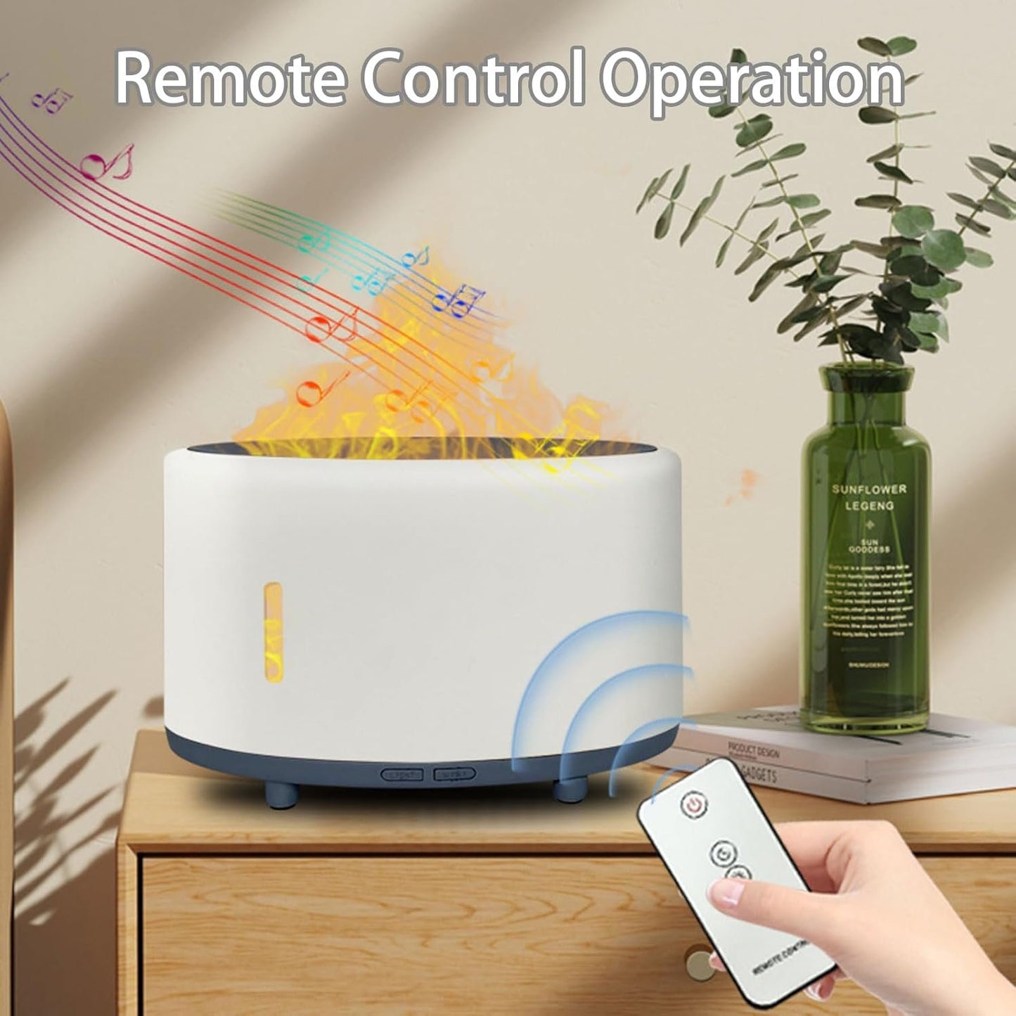 Aromatherapy Humidifier with Flame Effect & Bluetooth Speaker – 200ml Cool Mist Essential Oil Diffuser, Night Light, Remote Control, Auto Shut-Off, Ultra-Quiet for Bedroom, Office, Travel