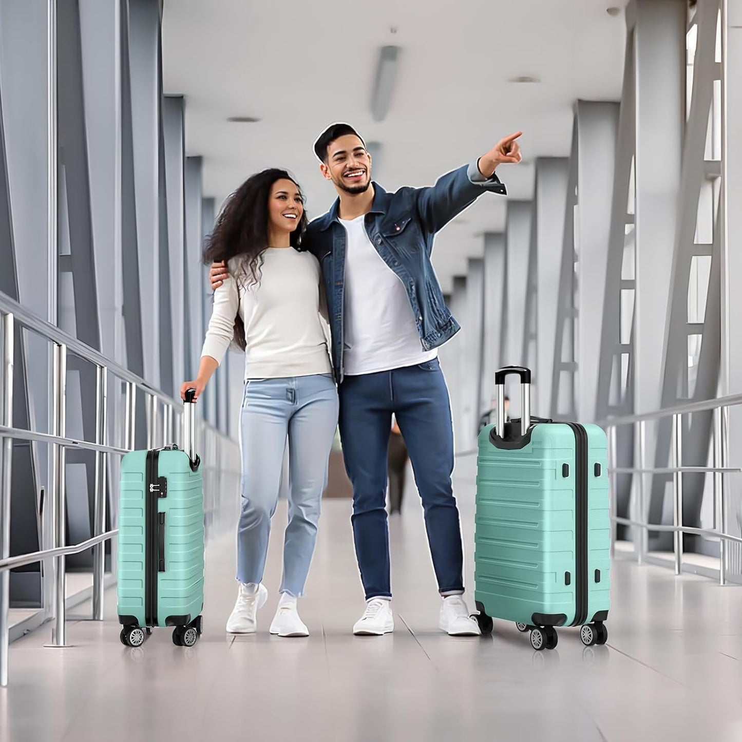 Strenforce 24 Inch Luggage Lightweight Suitcase Travel Luggage with Spinner Wheels TSA Lock,Mint Green