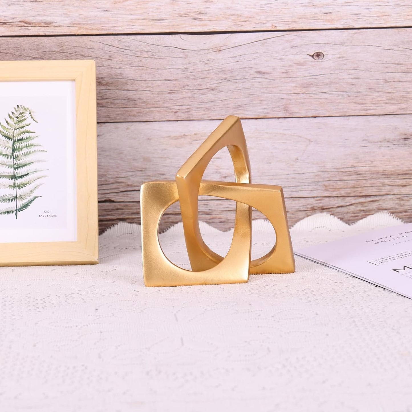 Modern Geometric Sculpture Gold Knot Statue Decor, Home Gold Bookcase Centerpiece Jax Decorative, Geometric Tabletop Sculpture and Figurines, for Golden Home Decor Accent, Cube Decorative Ornaments