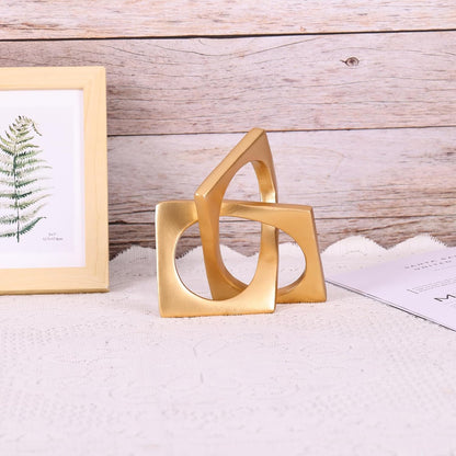 Modern Geometric Sculpture Gold Knot Statue Decor, Home Gold Bookcase Centerpiece Jax Decorative, Geometric Tabletop Sculpture and Figurines, for Golden Home Decor Accent, Cube Decorative Ornaments