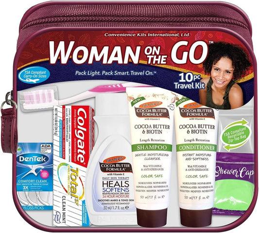Convenience Kits International Women's Multicultural 10 PC Grooming/Hygiene Travel Kit Featuring: Palmer's Travel-Size Hair & Body Products, Beige, (23AZ)