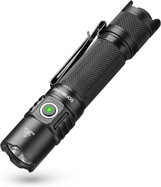 sofirn SP35T Tactical Flashlight, 3800 Lumens Super Bright Pocket LED Torch Rechargeable with Dual Switch, IPX8 Water Resistance, EDC Flashlight for Camping, Hiking, Emergency