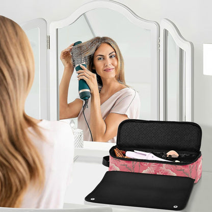 Grande garofano rosa 2 in 1 organizer per strumenti per capelli con tappetino in ferro grande custodia da viaggio per ferro piatto strumenti caldi e accessori per la cura dei capelli, essenziali da