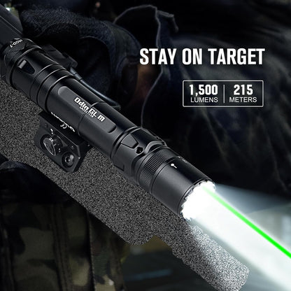 OLIGHT Odin GL M 1500 Lumens Rechargeable Tactical Flashlight, MLOK Flashlight with Green Beam and White LED Combo, Removable Slide Rail Mount, Dual-Button Remote Pressure Switch with 215 Meters Beam