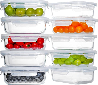 D.M DESIGNÂ·MASTER [10 Pack, 22 OZ] - Meal Prep Containers, Glass Food Storage Containers with lids, Dishwasher Microwave Freezer Oven Safe