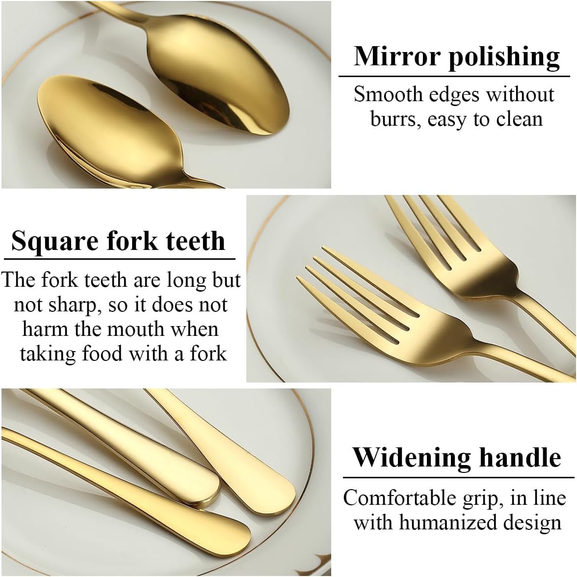 ReaNea Gold Cutlery Set 36 Pieces Service for 12, Stainless Steel Titanium Gold Flatware Set Include Knives Spoon Forks Set, Silverware Set, Serving Utensil Set
