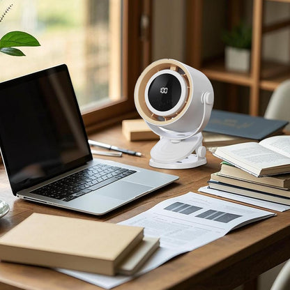 Bladeless Desk Fan | Table Fan Rechargeable | Bladeless Cooling Electric Tool with Ambience Night Light Personal Use Clip on for Dormitory Home Bedroom Kitchen