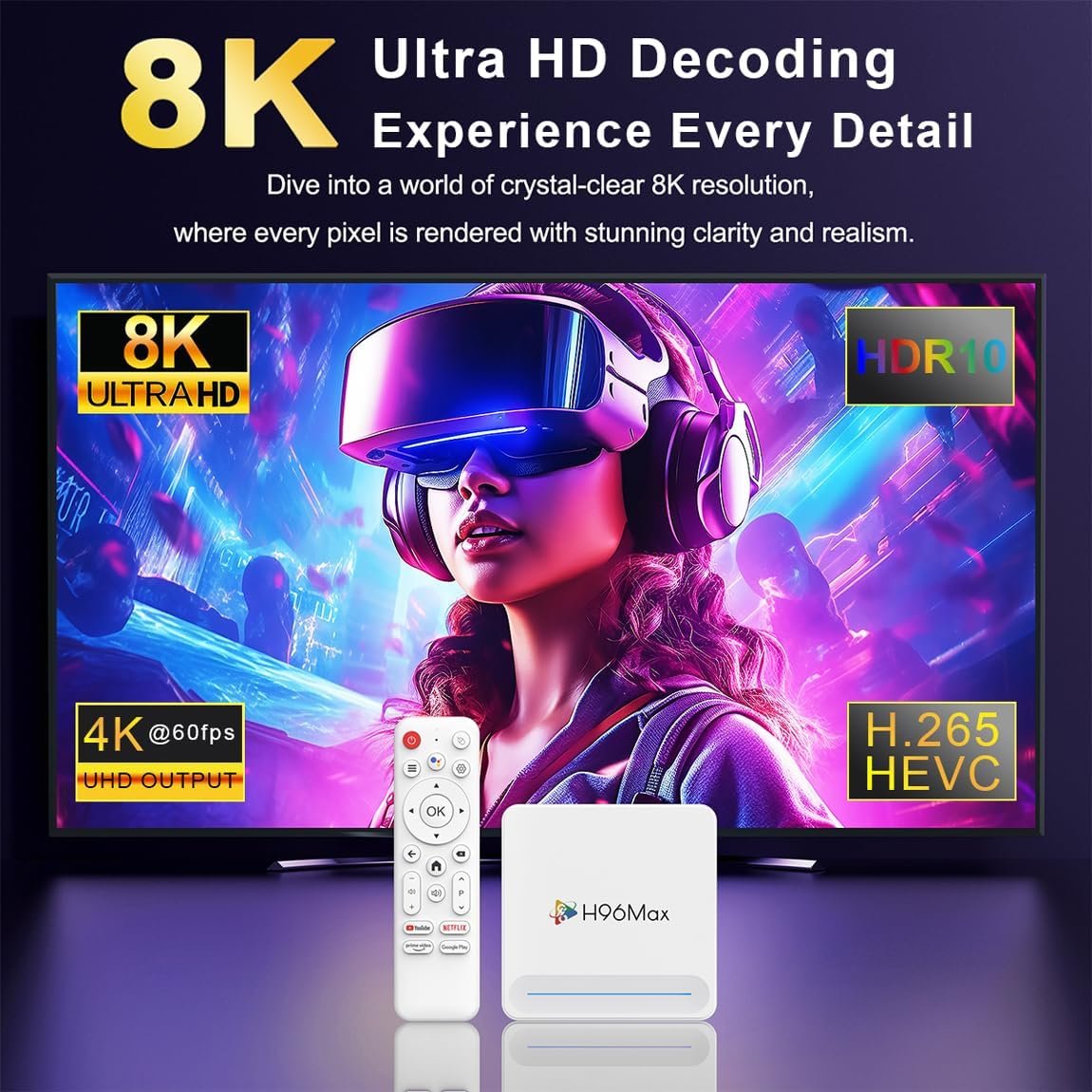 Android 14.0 TV Box, LEFFOT H618 Plus 4K UHD Streaming Device for TV, 4GB RAM + 32GB ROM, Smart TV Box with HDR10, Voice Control, 2.4G & 5G WiFi 6, 100M Ethernet, BT 5.4, Allwinner H618 Quad Core A53