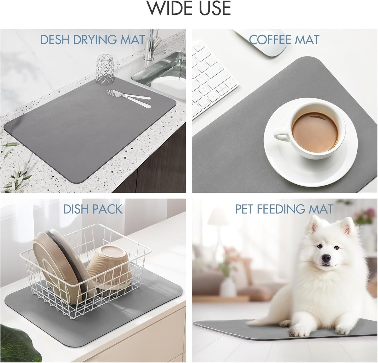 Drying Mat for Kitchen Countertops, Coffee Mat Hide Stain Rubber Backed Absorbent Dish Drying Mat