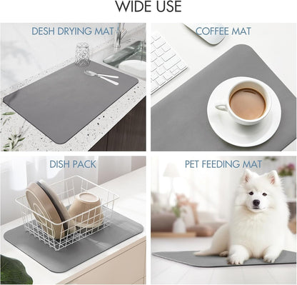 Drying Mat for Kitchen Countertops, Coffee Mat Hide Stain Rubber Backed Absorbent Dish Drying Mat