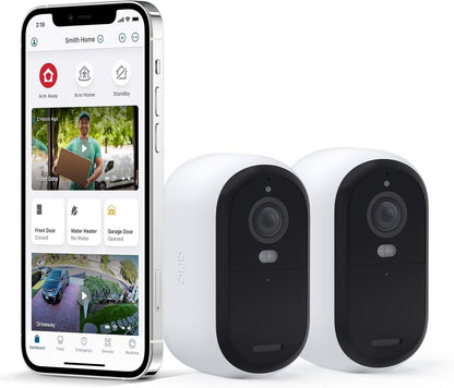 Arlo Essential 2K Outdoor Security Camera (2nd Generation) â€“ 2 Pack â€“ Outdoor & Indoor Wireless Camera, Integrated Spotlight, Color Night Vision, DIY Setup, White â€“ VMC3250