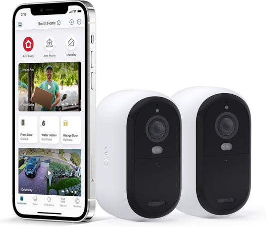 Arlo Essential 2K Outdoor Security Camera (2nd Generation) â€“ 2 Pack â€“ Outdoor & Indoor Wireless Camera, Integrated Spotlight, Color Night Vision, DIY Setup, White â€“ VMC3250