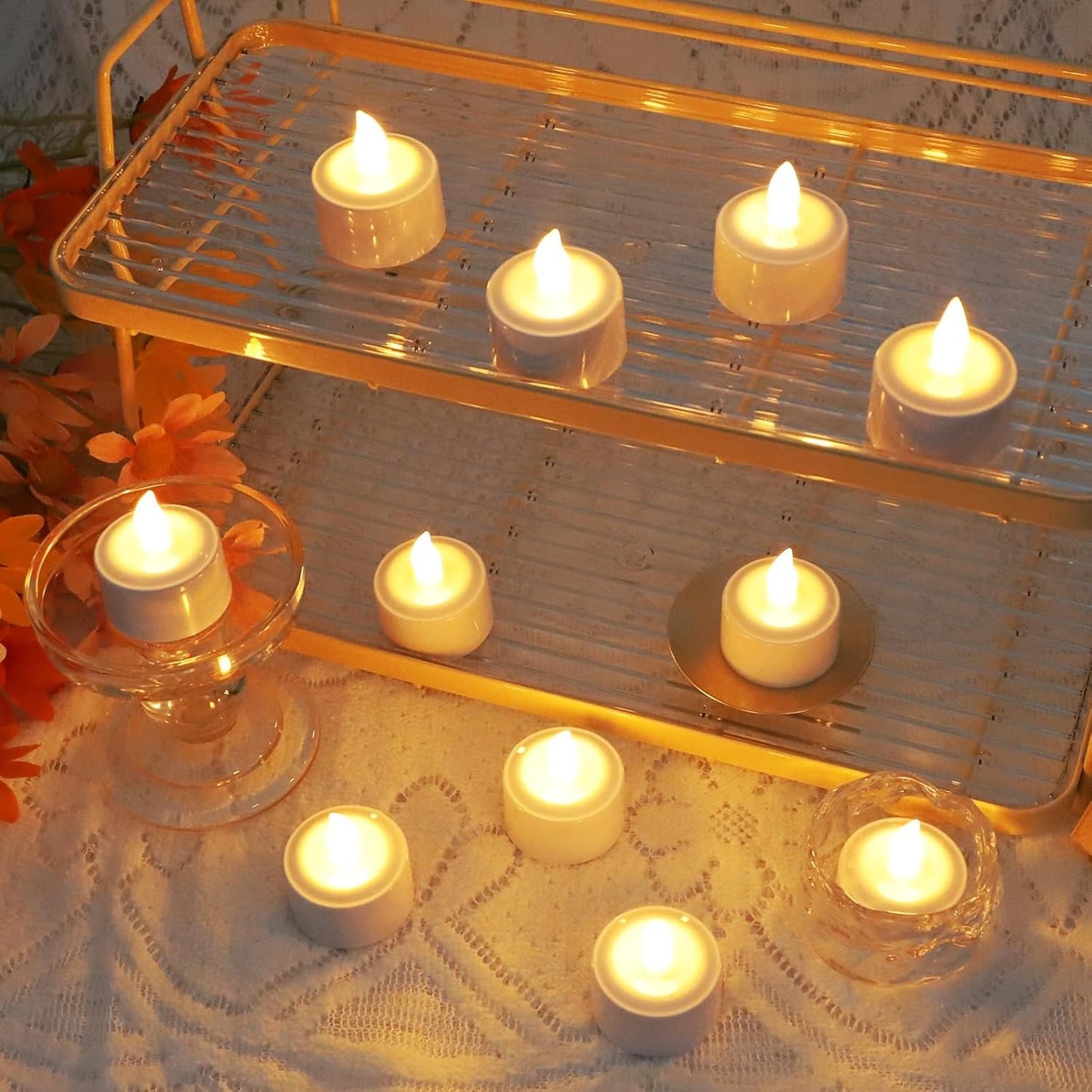 4PCS/Set Rechargeable Candles Flameless Flickering LED Tea Lights with White Base and AC Adapter for Home, Restaurants, Wedding,Christmas Decor（Yellow）