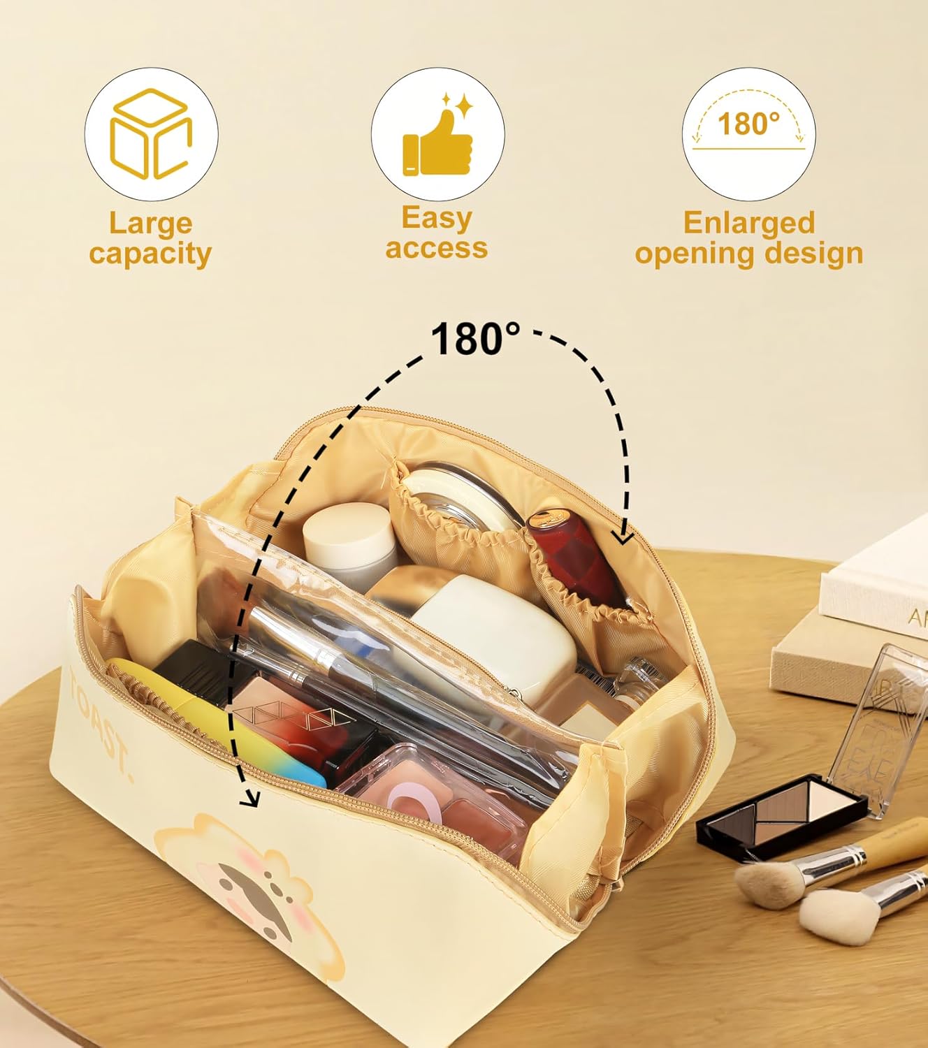 This travel makeup bag is easy to access makeup bag organizer is easy to organized，a stylish and practical makeup organizer bag. (yellow)