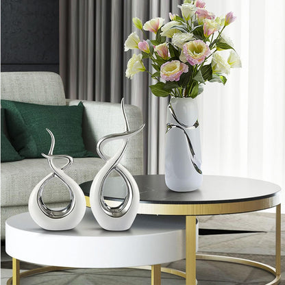 LGYKUMEG Modern Design Ornaments, Silver Ceramic Decoration, Modern Furnishings for Home, Office, Living Room, Interior, Decorations, 17.5 x 30 cm
