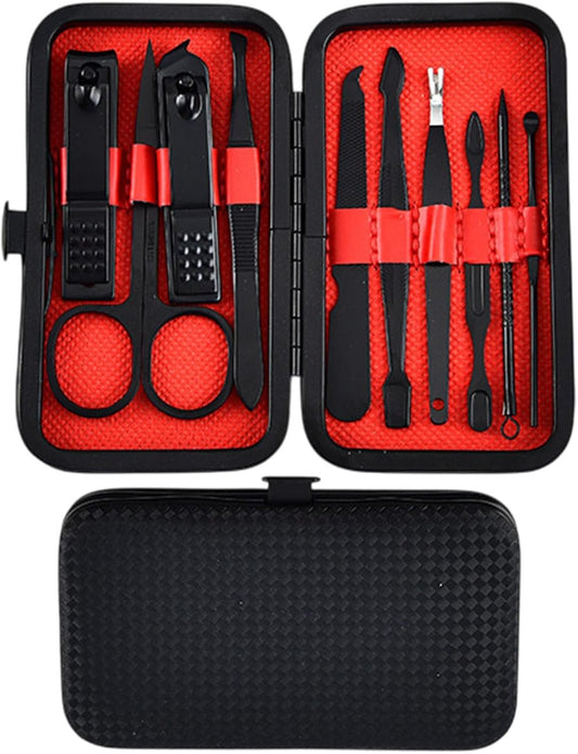 Manicure Set Personal Care Nail Clipper Kit, Hygiene Essentials for Men Women, Manicure Set Nail Clippers Nail File, Travel Nail Grooming Kit, Birthday, Stocking Stuffers for Boyfriend (Red 10 Pcs).