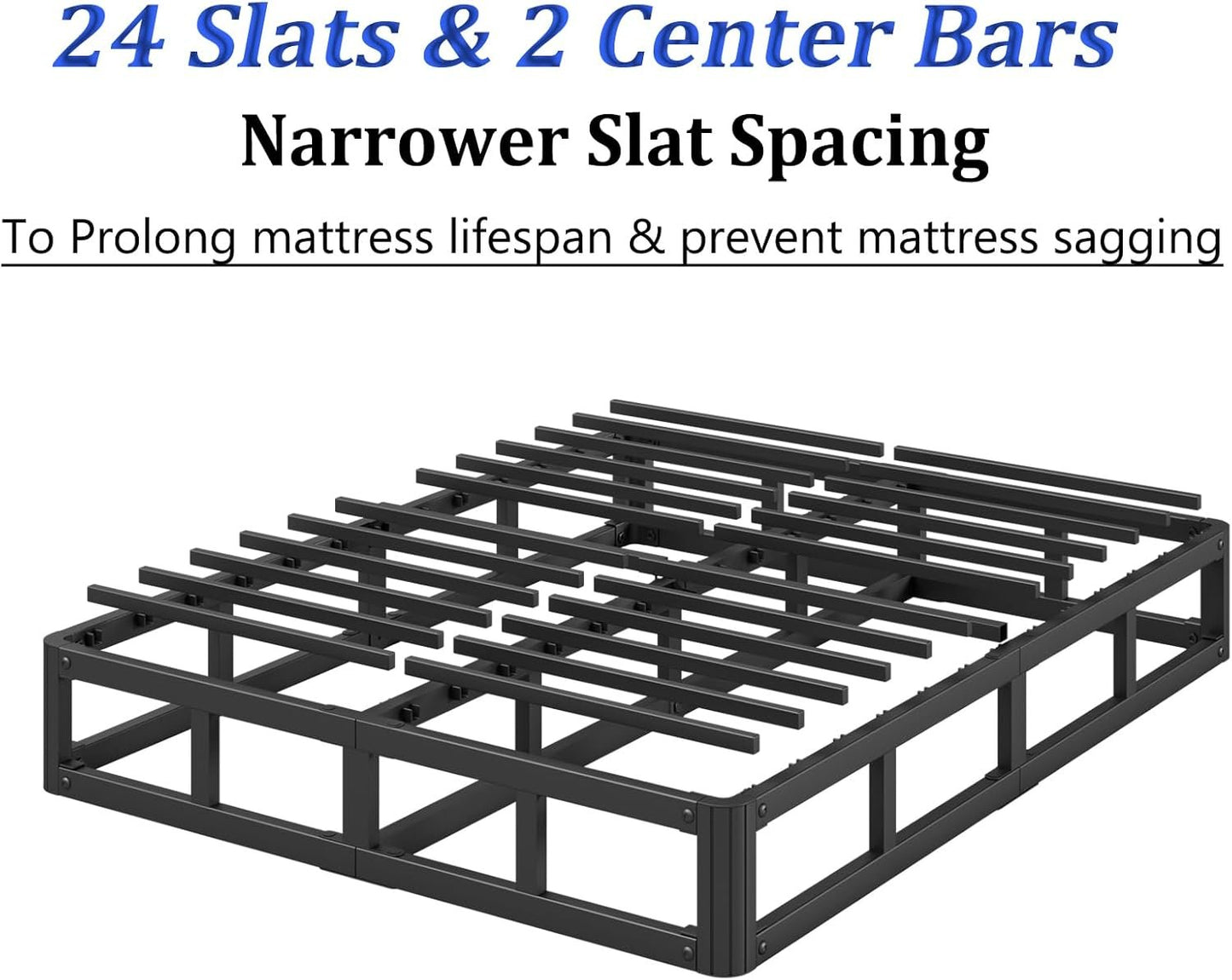 LAKKURI 5 Inch High King Size Bed Frame Low Profile, Metal Platform Bed Frame King No Box Spring Needed, Mattress Foundation, Easy Assembly, Heavy Duty, Noise Free