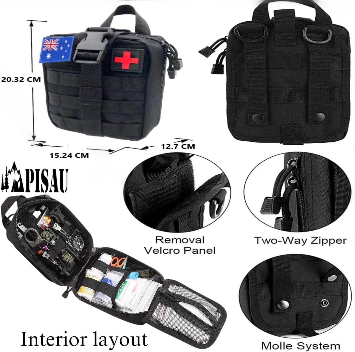 PISAU Survival Kits, 250 Pcs Emergency First Aid Kit Supplies for Vehicles Travel car Camping Hiking Disaster Preparedness