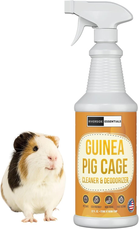 Riverside Essentials 32oz Guinea Pig Cage Cleaner & Deodorizer Spray - Safe & Effective Odor Eliminator for Small Animal Cages - Non-Toxic & Pet Safe Friendly Formula - Made in the USA