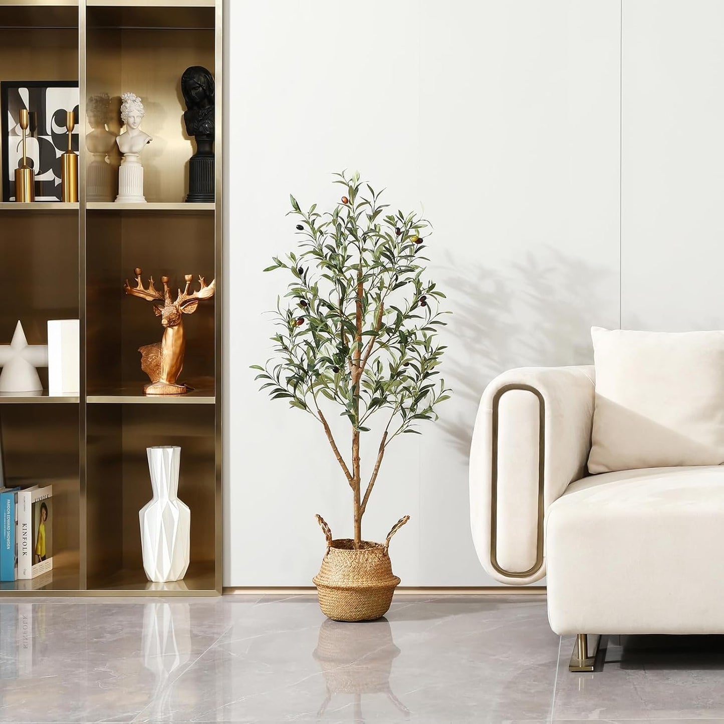 OAKRED Artificial Olive Tree 4ft, Lush Faux Olive Tree for Indoor with Natural Wood Trunk and Lifelike Fruits, Silk Tall Fake Olive Tree for Home Decor Office Living Room, 1Pcs