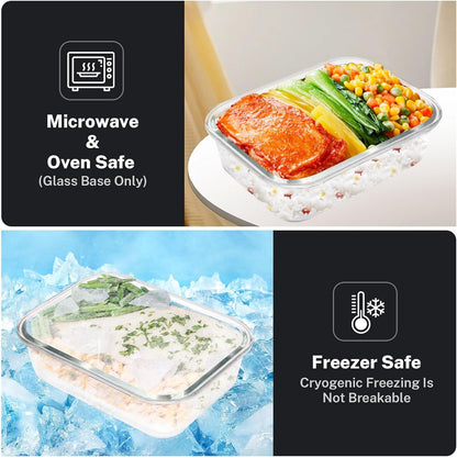 KITHELP 10 PACK 1050ml & 370ml Glass Food Storage Containers with Airtight Lids - Glass Meal Prep Containers - Microwave, Oven, Freezer and Dishwasher Safe, BPA-free