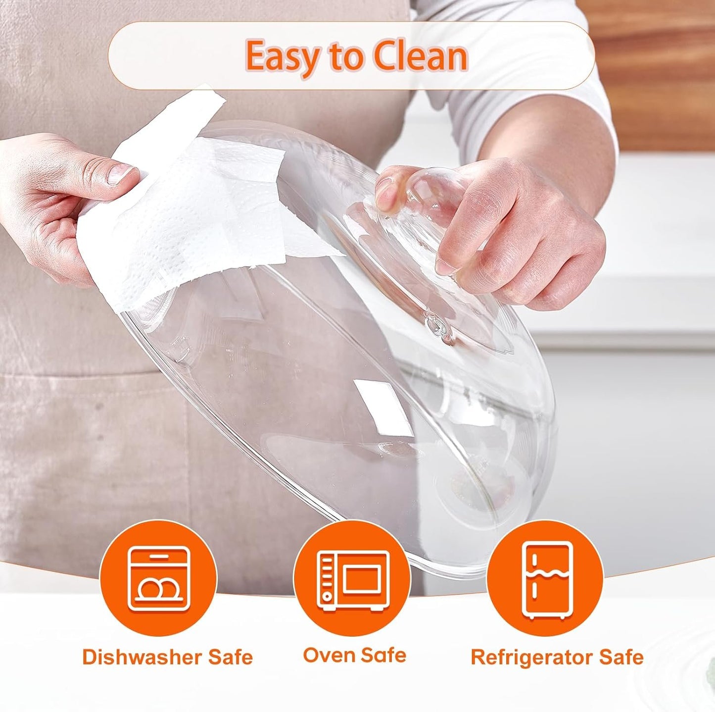 10inch Glass Microwave Cover for Food, Tall Sturdy Borosilicate Glass Splatter Cover Guard Lid with Heat-resistant Gloves, Dishwasher Safe