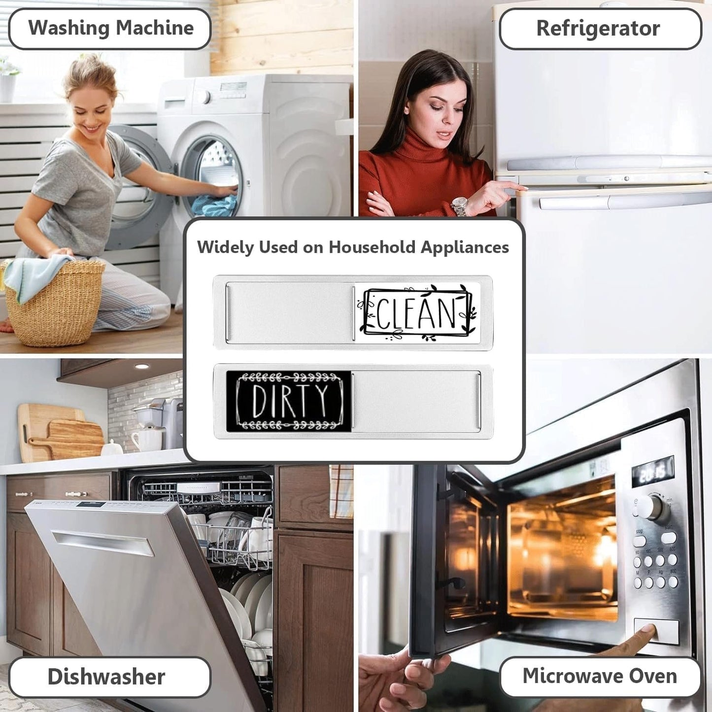 Stylish Dishwasher Magnet Clean Dirty Sign Ideal Clean Dirty Magnet for Dishwasher and Kitchen Organization - Lovely Kitchen Gadgets/Accessories - Nice Office, Farmhouse, Home Décor - Sliver