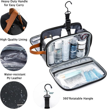 BAGSPRITE Toiletry Bag for Men, Women Travel Bag with Hanging Hook, Water-resistant Makeup Cosmetic Bag Shaving Kit Organizer, Bathroom Bag for Traveling, Black Brown, â… - Medium
